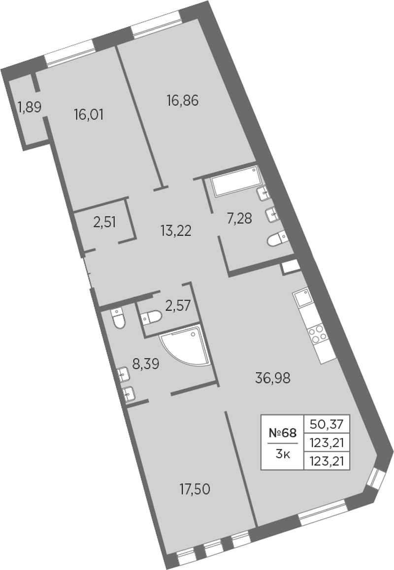 3-комнатная квартира 123.21 м², 2/7 эт., ЖК «Северная Корона»